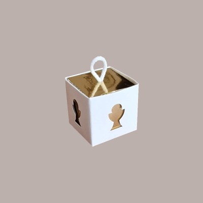 20 Pz Scatolina in Carta Bianca con Interno Oro con Cordino Grafica Calice Ideale per Contenere Confetti 50x50x50 mm [168ff8f5]