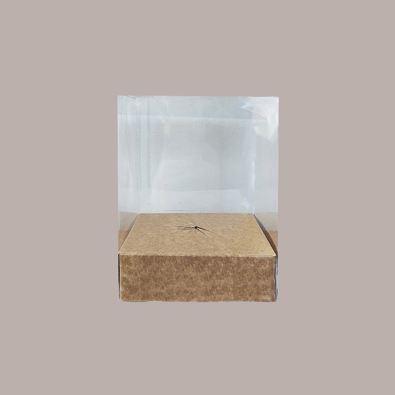 5 pz Scatola Trasparente Porta Uovo Cioccolato Pasqua Fondo Carta Avana Nature 150x150H200mm [2199f321]
