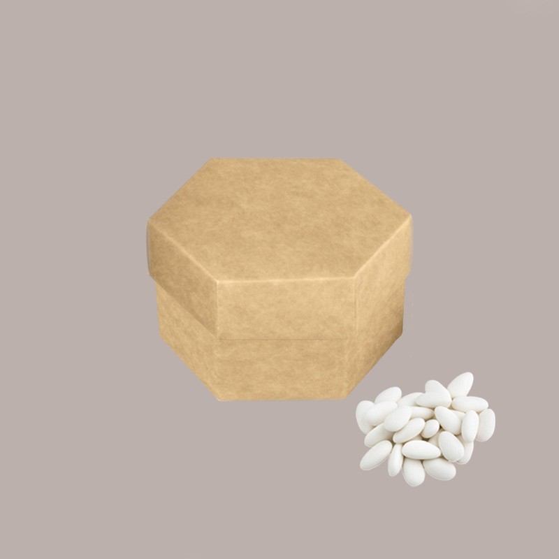 20 Pz Piccola Scatola Esagonale in Carta Avana Nature con Divisorio Ideale per Confetti 80x55 mm [6800e5ad]
