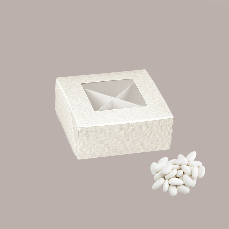20 Pz Piccola Scatola con Finestra e Separatore Ideale per Confetti Carta Seta Bianco Pratica 120x120H40mm [2eebac8f]