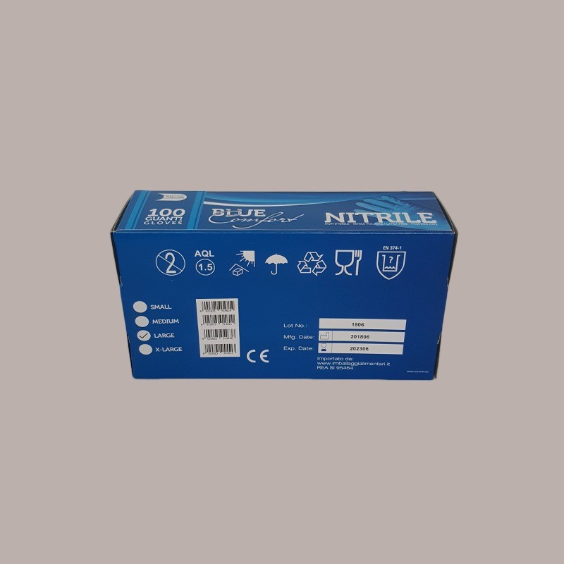 100 Pezzi Scatola Guanti Nitrile Blu Senza Polvere Misura L gr 4,2 [4d5fec52]