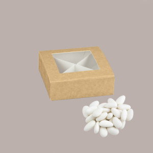 20 Pz Piccola Scatola con Finestra e Separatore Ideale per Confetti Carta Avana Nature Pratica 100x100H40 mm [5ef8e49e]