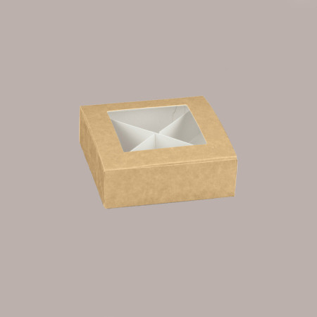 20 Pz Piccola Scatola con Finestra e Separatore Ideale per Confetti Carta Avana Nature Pratica 80x80H30mm [baa8fc65]