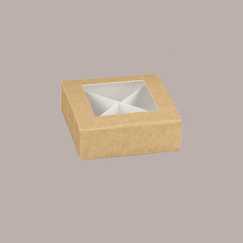 20 Pz Piccola Scatola con Finestra e Separatore Ideale per Confetti Carta Avana Nature Pratica 80x80H30mm [baa8fc65]