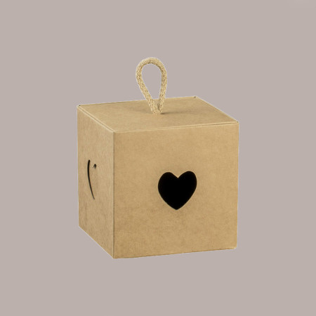 20 Pz Piccola Scatola con Cordino Ideale per Piccoli Articoli Regalo Carta Avana Grafica Cuore 50x50H50mm [258250a0]