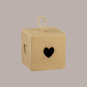 20 Pz Piccola Scatola con Cordino Ideale per Piccoli Articoli Regalo Carta Avana Grafica Cuore 80x80H80mm [dd7b10be]