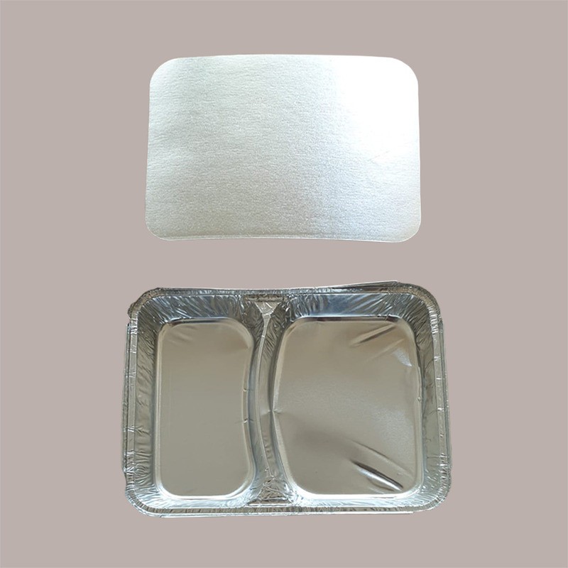 100 Pz Contenitore in Alluminio 2 Scomparti con Coperchio R80L [e5393b71]