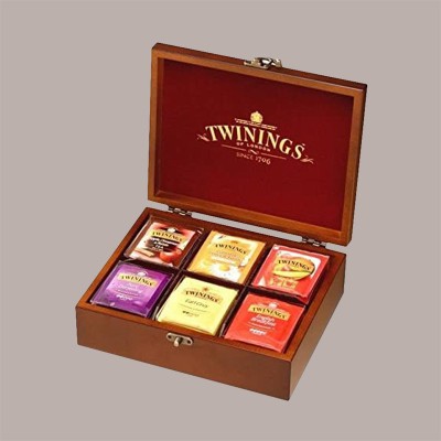 Scatola Legno 6 Scomparti + 60 Filtri Tè Verde Assortiti Twinings [5cdd107a]