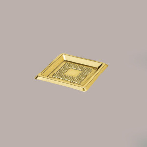 100 Pz Vassoio Quadrato Plastica Oro Mono Porzione Medorino 12x12 cm Alcas [20c78028]