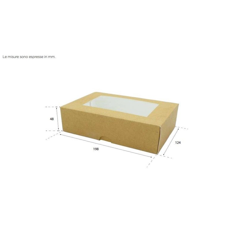 50 Pz Astuccio Porta Sushi Biscotti Dolcetti Finestrato Carta Avana 198x124H48 mm [9149baa7]