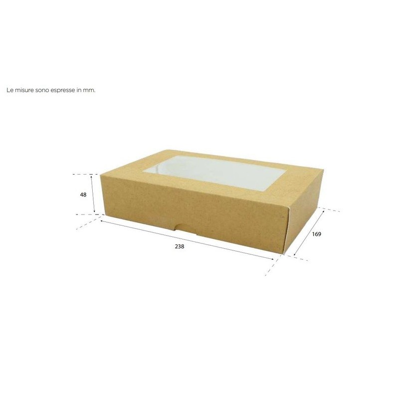 Astuccio Porta Sushi Biscotti Dolcetti Finestrato Carta Avana 238x169H48 mm 50 pezzi [9f100ba4]