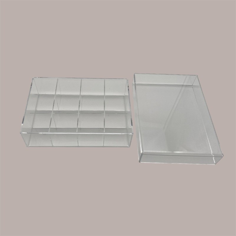 Contenitore in Plexiglass Trasparente con Coperchio a 12 Scomparti per Piccoli Alimenti 25x18 cm [7b40ceff]