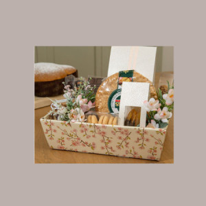 10 Pz Cesto per Confezioni Regalo Pasquali in Cartoncino grafica Fiori Pesco Rettangolare Grande 400x300H115mm