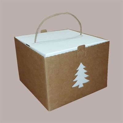 Scatola  Porta Panettone Basso in Cartoncino Avana grafica Albero 245x245H180mm 5 pezzi [9143a5e4]