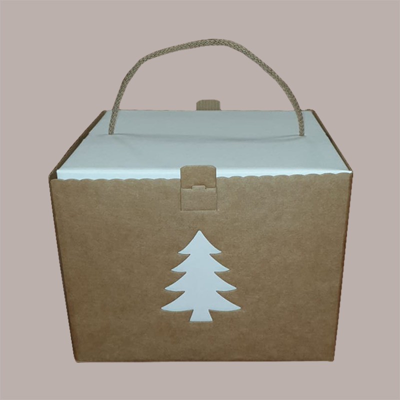 Scatola  Porta Panettone Basso in Cartoncino Avana grafica Albero 245x245H180mm 5 pezzi [39cf5614]
