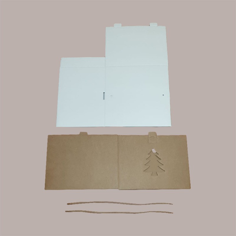 Scatola  Porta Panettone Basso in Cartoncino Avana grafica Albero 245x245H180mm 5 pezzi [3c9f110a]
