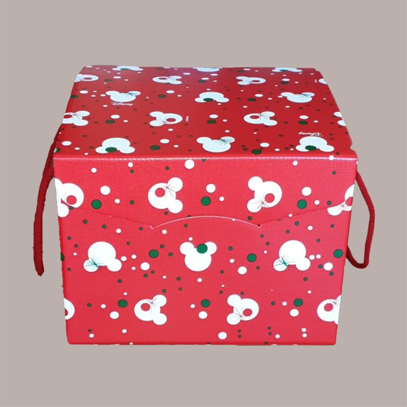 Scatola per Confezione Regalo Porta Panettone Basso da 1 Kg in Cartoncino Rosso Grafica Topolino 245x245H180mm 5 pezz [f936111c]