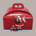 Scatola Porta Panettone Basso 1 Kg in Cartoncino Rosso con Grafica Babbo Natale 245x245H130 mm Confezione 10 Pz [15644b01]
