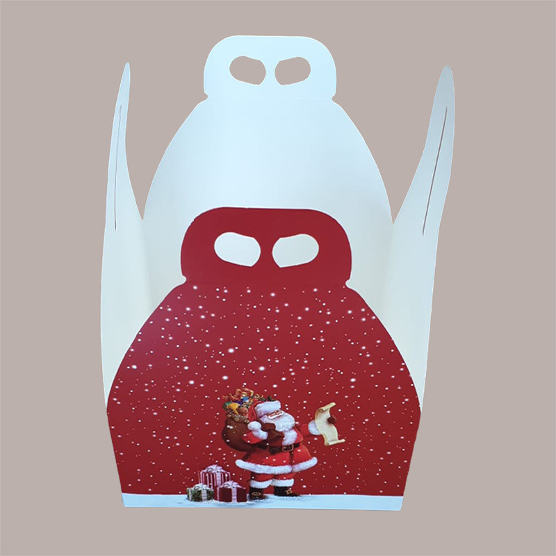 Scatola Porta Panettone Basso 1 Kg in Cartoncino Rosso con Grafica Babbo Natale 245x245H130 mm Confezione 10 Pz [10340c1f]