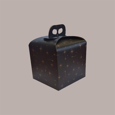 Scatola per Confezione Regalo Porta Panettone Alto da 1 Kg in Cartoncino Nero grafica Stelle Oro 200x200H180mm 10 pez [c35a6626]