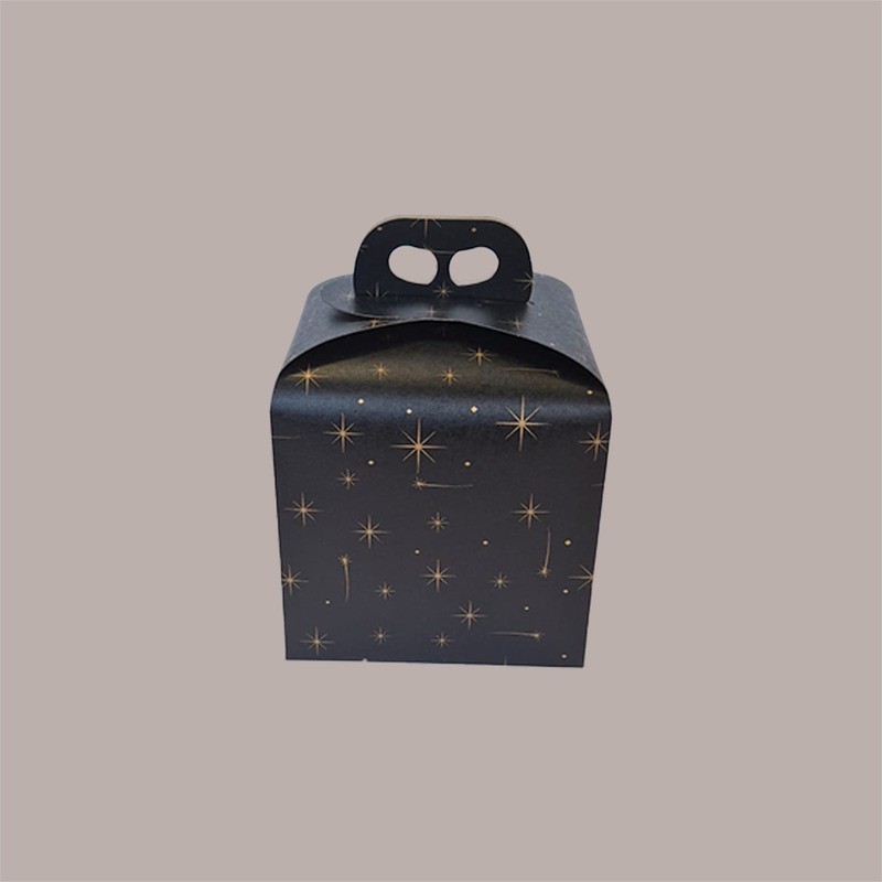 Scatola per Confezione Regalo Porta Panettone Alto da 1 Kg in Cartoncino Nero grafica Stelle Oro 200x200H180mm 10 pez [127c8e63]
