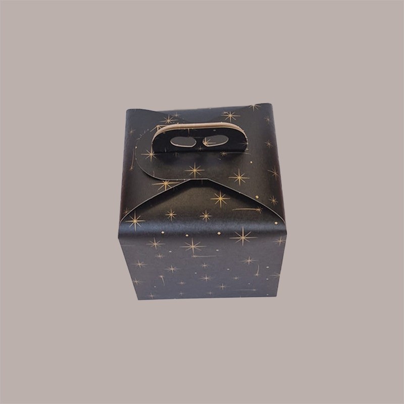 Scatola per Confezione Regalo Porta Panettone Alto da 1 Kg in Cartoncino Nero grafica Stelle Oro 200x200H180mm 10 pez [172cc97d]