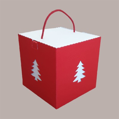 Scatola Porta Panettone Alto da 1 Kg in Cartoncino Rosso grafica Albero 210x210H210mm 5 pezzi [5c49f675]