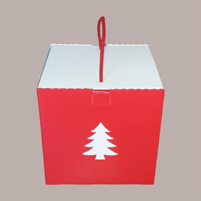 Scatola Porta Panettone Alto da 1 Kg in Cartoncino Rosso grafica Albero 210x210H210mm 5 pezzi [856fb578]
