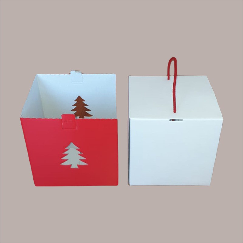 Scatola Porta Panettone Alto da 1 Kg in Cartoncino Rosso grafica Albero 210x210H210mm 5 pezzi [3272747c]