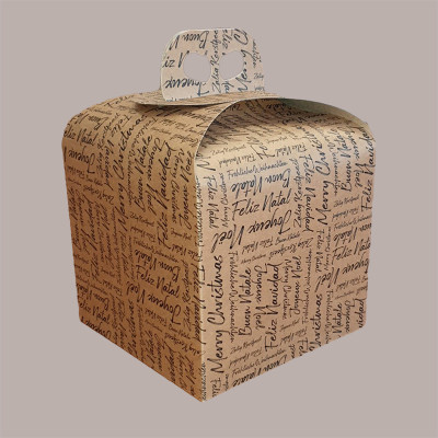 Scatola Porta Panettone Alto da 1 Kg in Cartoncino Avana grafica Natale Words 200x200H180mm 10 pezzi [7581d4d3]