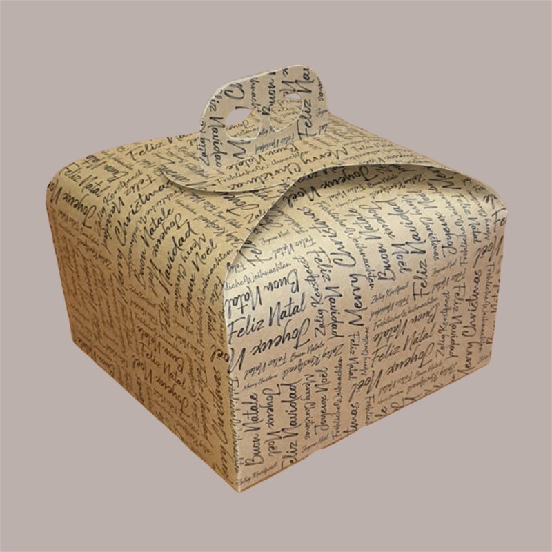 Scatola Porta Panettone Basso da 1 Kg in Cartoncino Avana grafica Natale Words 245x245H130mm 10 pezzi [c351ce37]
