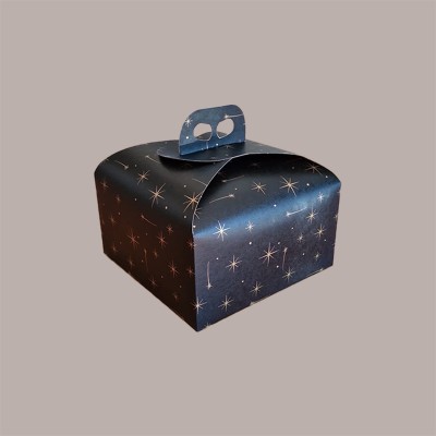 Scatola per Confezione Regalo Porta Panettone Basso da 1 Kg in Cartoncino Nero grafica Stelle 245x245H130mm 10 pezzi [2010b717]