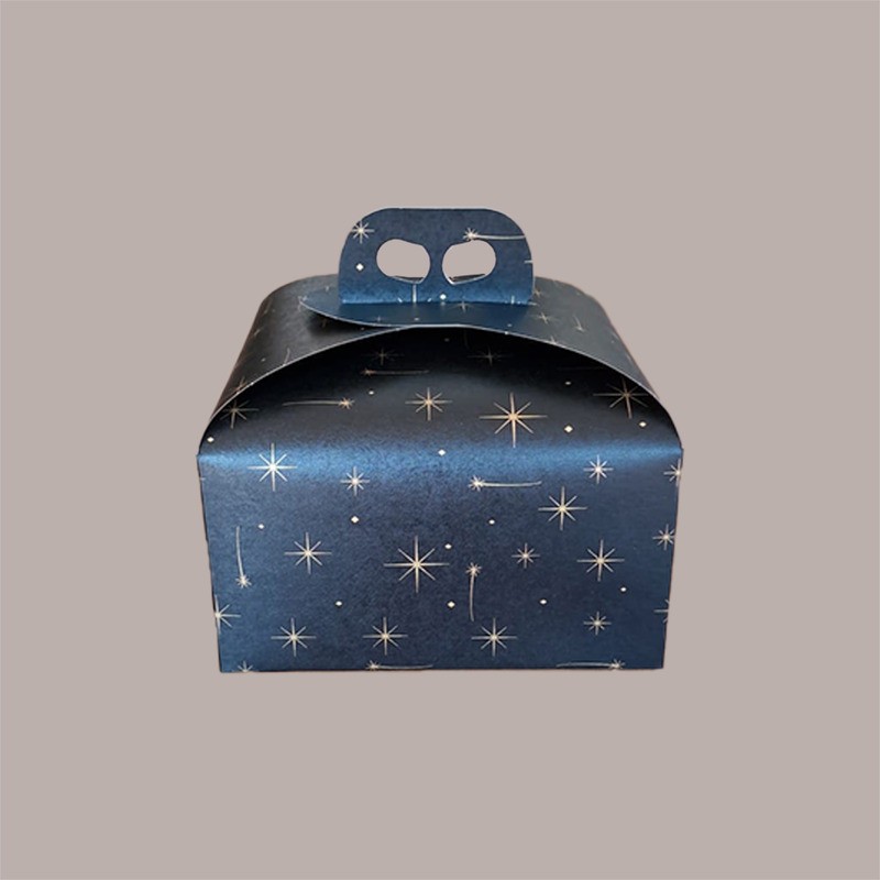 Scatola per Confezione Regalo Porta Panettone Basso da 1 Kg in Cartoncino Nero grafica Stelle 245x245H130mm 10 pezzi [f936f41a]