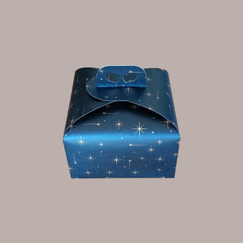 Scatola per Confezione Regalo Porta Panettone Basso da 1 Kg in Cartoncino Nero grafica Stelle 245x245H130mm 10 pezzi [fc66b304]