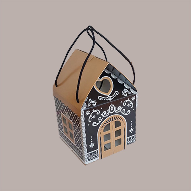 Casetta per Panettone Alto da 1 Kg in Carta Nero con Cordini 200x200H180mm 5 pezzi [bbbeb966]