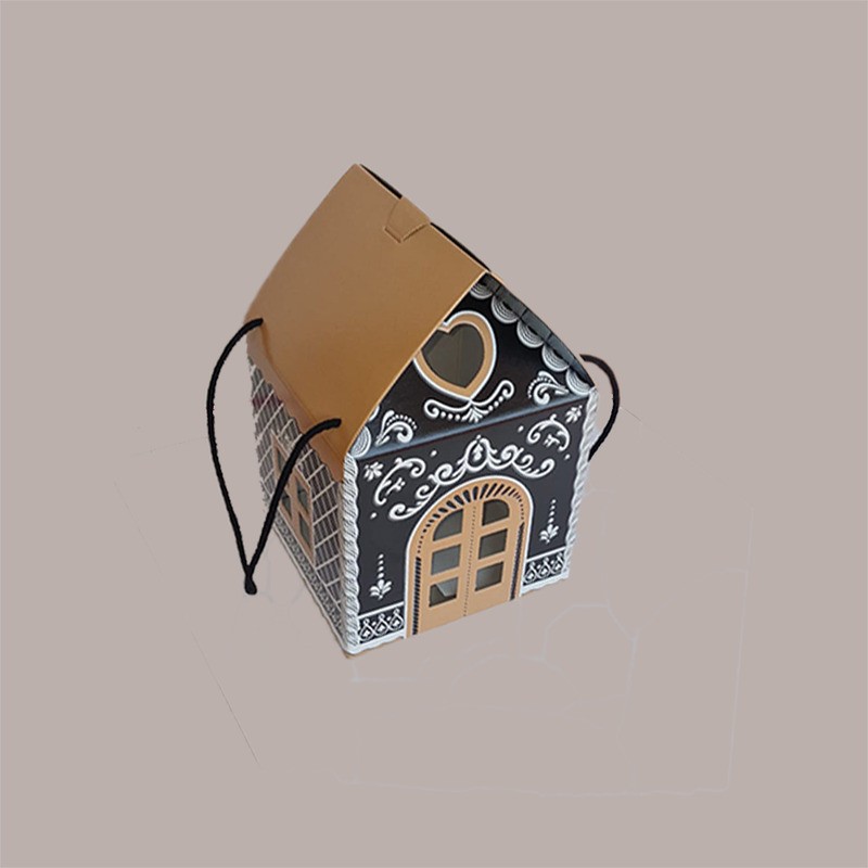 Casetta per Panettone Alto da 1 Kg in Carta Nero con Cordini 200x200H180mm 5 pezzi [f4f875b7]