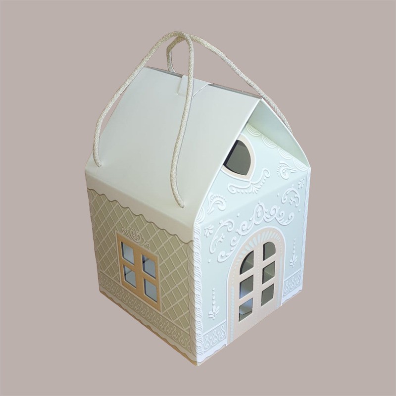 Casetta in Cartoncino Verde con Cordini per Panettone Alto da 1 Kg 200x200H180mm 5 pezzi [e6bba743]