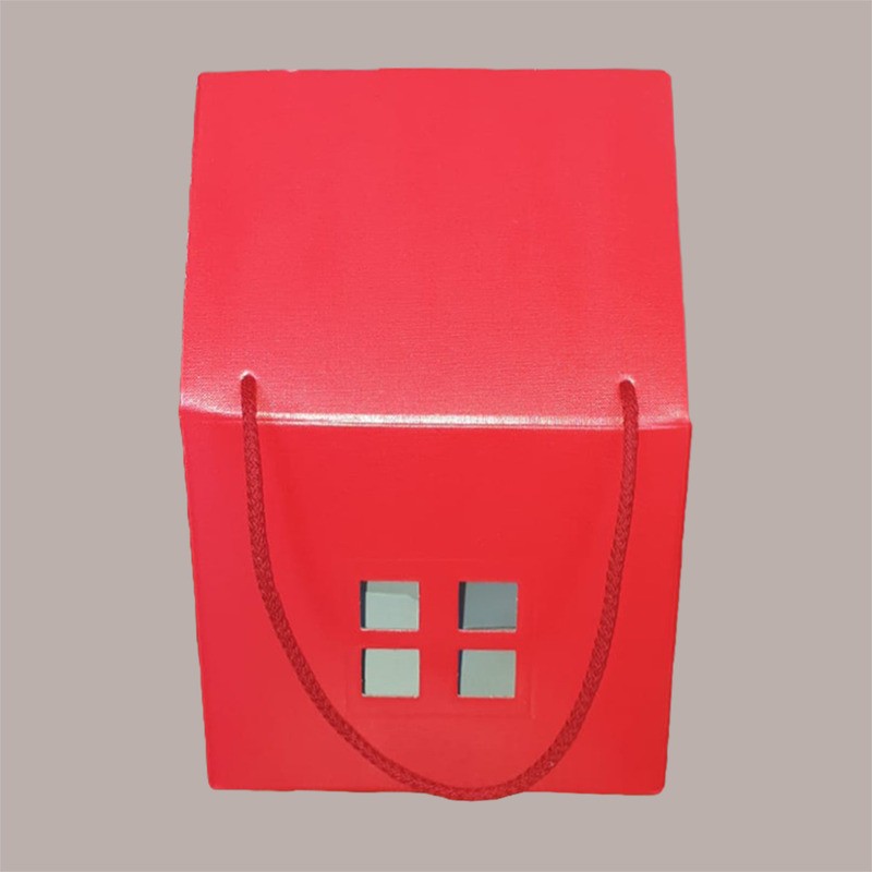 Casetta in Cartoncino Lino Rosso per Panettone Alto da 1 Kg 200x200H180mm 5 pezzi [57400068]