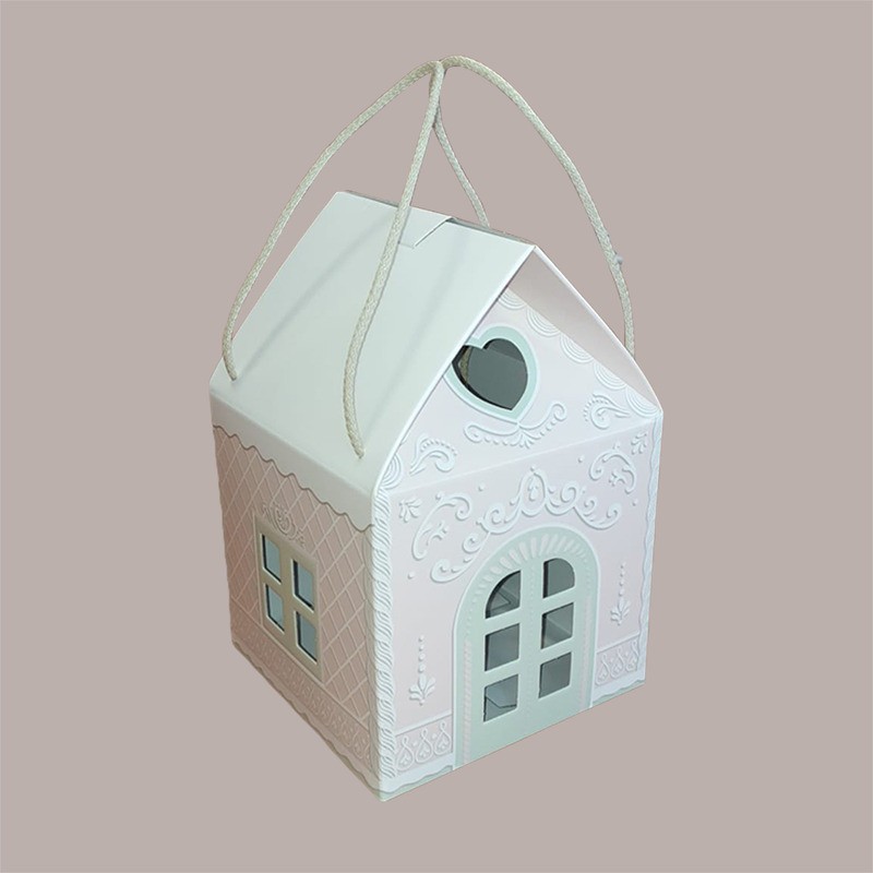 Casetta in Cartoncino Rosa con Cordini per Panettone Alto da 1 Kg 200x200H180mm 5 pezzi [676a07d7]