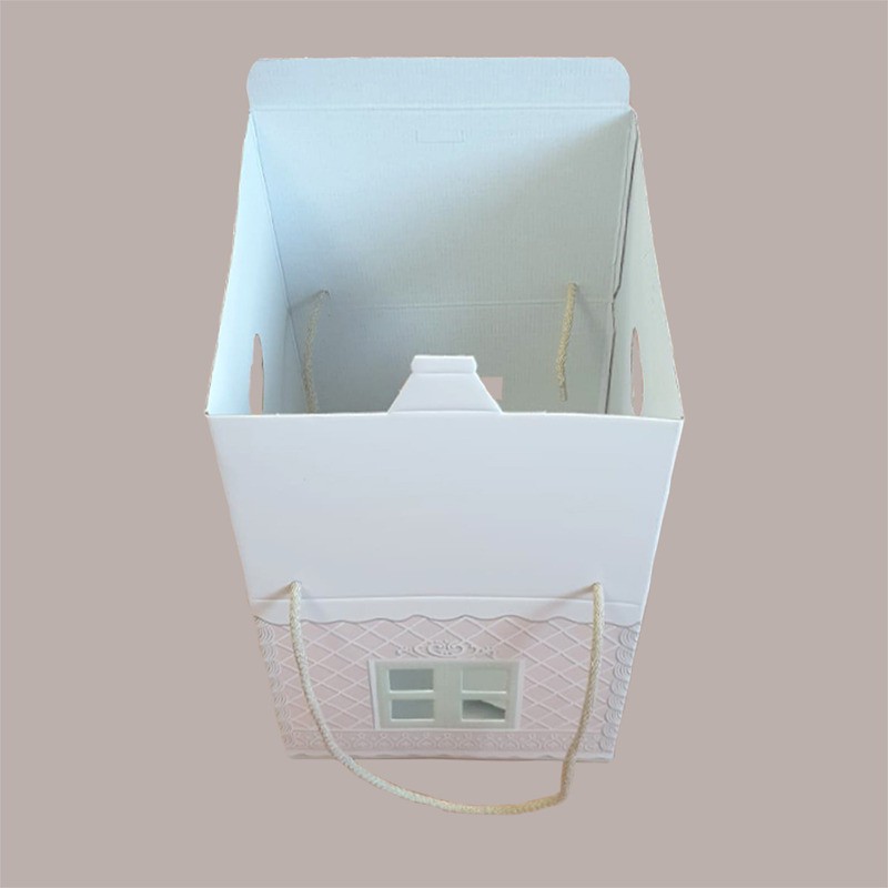 Casetta in Cartoncino Rosa con Cordini per Panettone Alto da 1 Kg 200x200H180mm 5 pezzi [095185de]