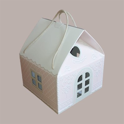 Casetta in Cartoncino Rosa con Cordini per Panettone Basso da 1 Kg 245x245H150mm 5 Pezzi [3062248e]