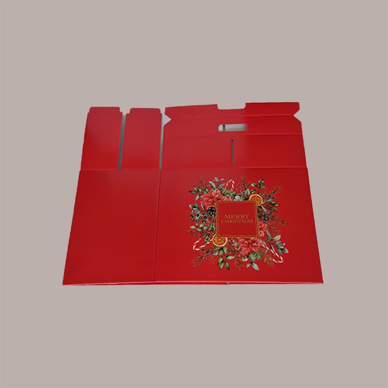 Scatola per Confezione Regalo Natale Porta Panettone Bottiglia Valigetta Grande Carta Rosso Merry Christmas 430x240H3 [912344bf]
