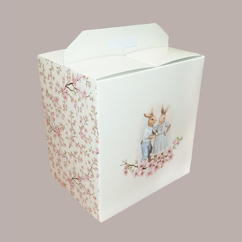 Scatola per Confezione Regalo Porta Panettone Bottiglia Valigetta Media Pasqua in Cartoncino Fiori Pesco 330x250H350m [61152857]