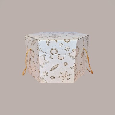Scatola per Confezioni Regalo Porta Panettone Maxi Esagonale in Carta Grafica White Segreto con Cordini 300x300x240mm [c8f746a5]