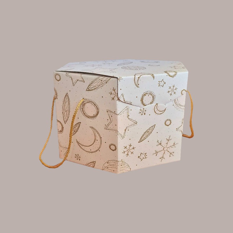Scatola per Confezioni Regalo Porta Panettone Maxi Esagonale in Carta Grafica White Segreto con Cordini 300x300x240mm [7abac0bf]