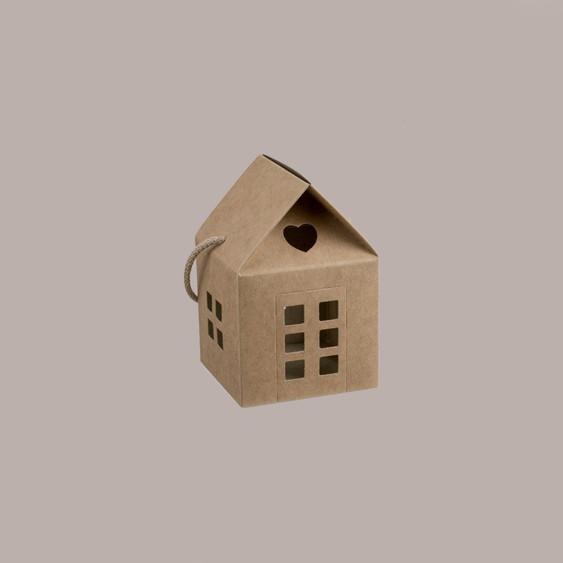 Casetta con Cordino in Cartoncino Avana Ideale per Confetti 80x80x75 mm 20 pezzi [d5972583]