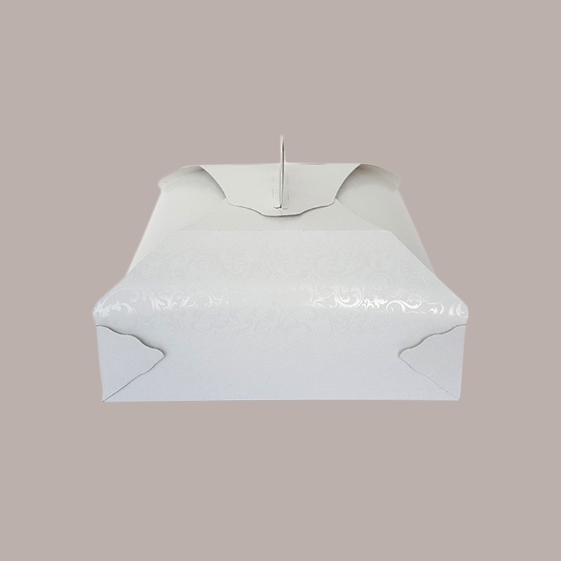 Scatola Porta Torta Cartoncino Bianco Damascato 36x36H7cm 10 Pezzi [d5c08769]