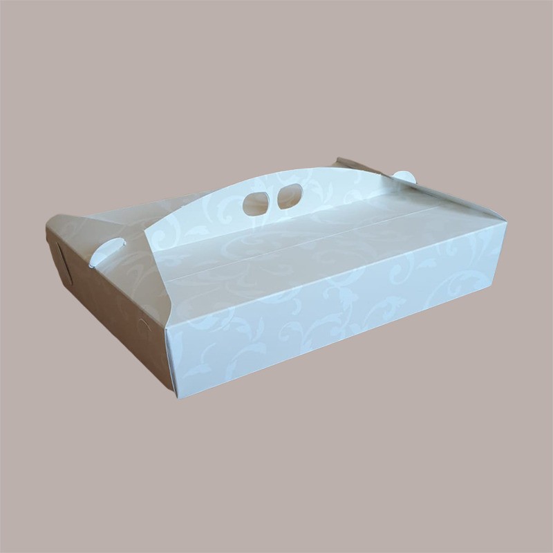 Scatola Porta Paste Dolci in Cartoncino Avorio Damascato 24x16H6cm 20 Pezzi [f38524a0]