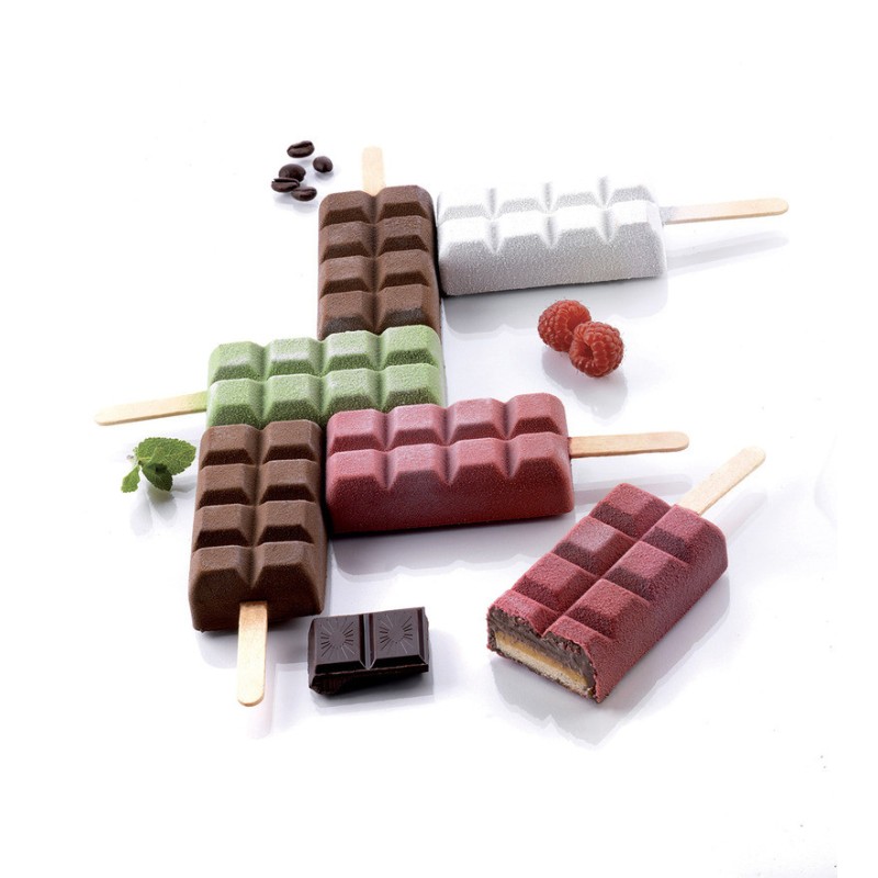 Set 2 Stampi GEL02 CHOCO STICK con 50 Stecchi in Legno per Gelato Design Tavoletta di Cioccolato 92x48H24 mm [fbbd3ae5]