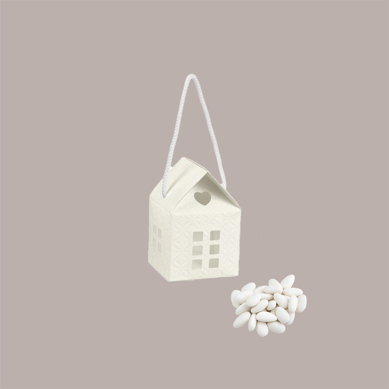 Casetta con Cordino in Carta Matelassè Bianco Ideale per Confetti 100x100x90 mm 20 pezzi [84756a4a]